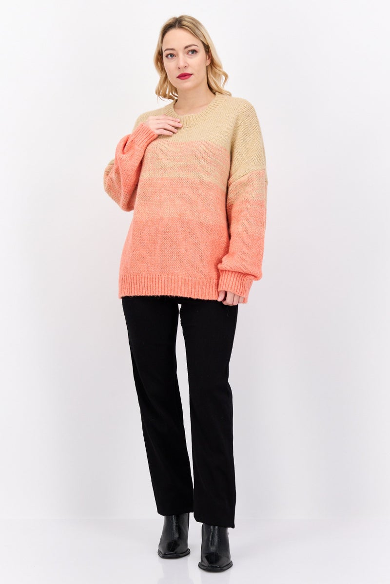 Fire & Glory سويت شيرت نسائي بياقة دائرية محبوك، كورال - Image 4